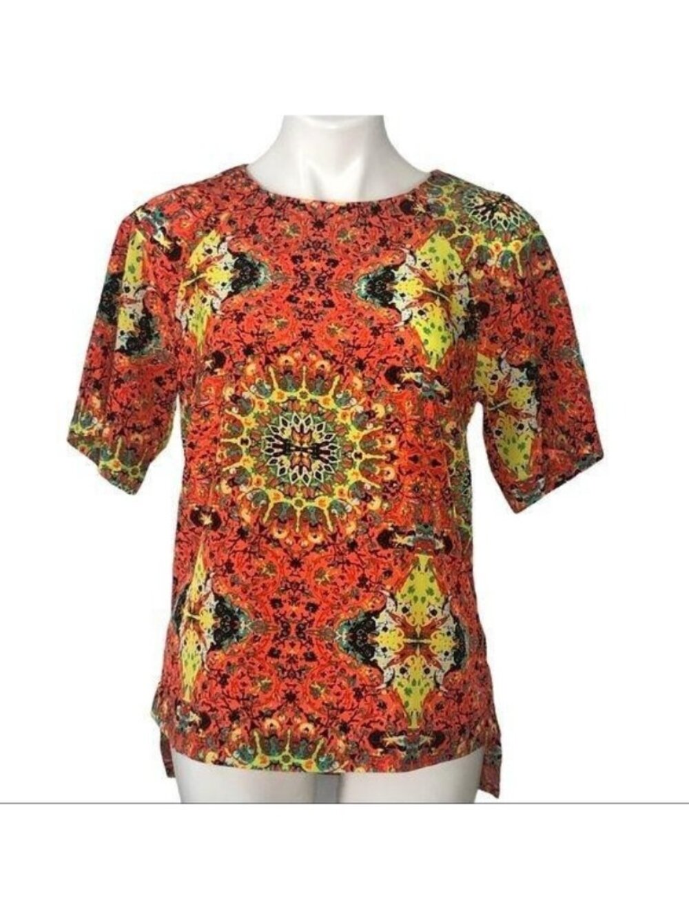 Kut From The Kloth NWT Women's Orange Kaleidoscope Print Short Sleeve Top Size S